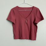 American Eagle  Outfitters Rose Ribbed Cropped Size Large Soft Short Sleeve Top Photo 2