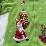 Tiara International Vintage 90s Y2K Womens Girls Full Zip Sweater Christmas Holiday Santa Green Photo 2