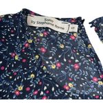 Soho By Stephanie Horne Size Small Blous Womens Navy Floral Print Smocked Waist Pink Photo 3