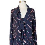 Rebecca Taylor  SILK Mini Shirt Dress Cocktail Blue Floral Button Down Ruffles 8 Photo 6
