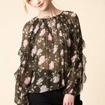 Ulla Johnson Azalea Floral Sheer Top Ruffle V Neck Size 4 100% Silk Photo 0