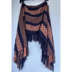 Free People Boho Western Fringe Poncho Geometric Weave Pattern Wrap Shawl OS Photo 2