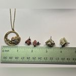 Pink Porcelain Rose Pendant Necklace gold chain 2 sets of Earrings yellow purple Photo 10