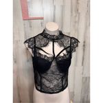 Dazy Black Lace Sheer Crop Top High Neck Size L Black Size L Photo 1