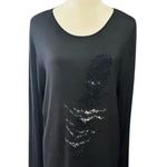 Zoe Casual Top Long Sleeve Scoop Neck with Sequin Detailing Black Women's US XL Photo 0
