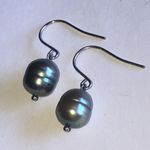 Honora Elegant Silver Dark Gray Genuine Pearl Drop Earrings Photo 4