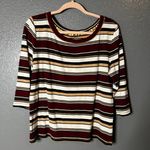 High Sierra Medium Burgundy Brown Stripe 3/4 Sleeve Ballet Neck Top Photo 3