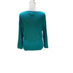 Chico's Vintage Design Teal Long Sleeve Boat Neck Linen Knit Sweater Size Medium Photo 7