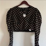 MINKPINK NWT by Revolve Ayat Wrap Crop Top Black with Tan Polka Dot Size Medium Photo 2