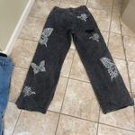 Daisy Street Black Wash Butterfly Rose Distressed Wide Leg Jeans Women's LG Photo 6