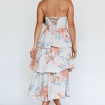 Selfie Leslie Outshine Strapless Tiered Midi Dress Floral in Peach Photo 3