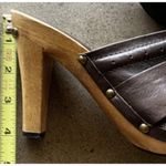 Michael Kors  Leather Studd Wood clogs Luggage Brown Platform Heels Womens Size 4 Photo 12