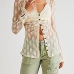 Free People  Flower Fields Sheer Mesh Button-Front Shirt Cream Size XS Photo 0