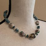 Women’s Necklace Handmade Easter Egg Wood Beads Blue / Gold Tone Photo 3