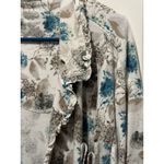 Cabernet Floral Teal Lightweight Cardigan 3X‎ Sweatshirt Ruffle Trim White Beige Photo 1