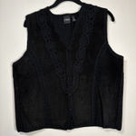 Erika VINTAGE  Vest Size Large Black 100% Leather Suede Crochet Boho Western Photo 0