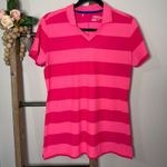 Nike  Golf Womens Pink Striped Short Sleeve Polo Shirt Dri-Fit Size Large Photo 2