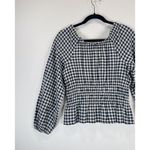 Madewell Womens Top Blue Sophie Textured Plaid Smocked Peplum Blouse Peasant XS Photo 7