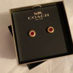 Coach  Open circle Red Stone Gold Stud Pieced Earring In Logo w/ Gift Box Photo 8
