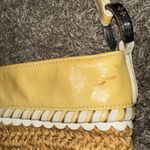 Brighton  Woven Straw Shoulder Bag Yellow Patent Leather  Tote Heart Charm Photo 2