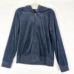 Juicy Couture  Velour Full Zip Hooded Bling Jacket Size Large Navy Blue Y2K Photo 1