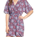 Rebecca Minkoff Floral Print Mini Wrap Dress Kimono V-Neck Red Blue Size XS New Photo 0