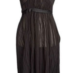 Theory Black Silk Sheer Pleated Midi Dress Size 0 Formal Sleeveless with flaw Photo 0