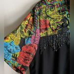 Vintage Surya Beaded Fringe Shirt Multicolor Abstract Rayon Button Up Top M Black Size M Photo 2
