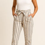 Forever 21  Striped Paper Bag Waist Pants High Rise Casual Trousers‎ S Photo 0