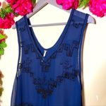 Free People  Navy Blue Sheer Beaded Run With It Tank Top Photo 4