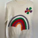 Cider  Cream Acrylic Blend Rainbow and Floral Pullover Crewneck Sweater; size S Photo 1