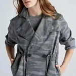 Lucky Brand  Blue Grey Printed Camo Cropped Trench Coat Jacket Size Medium M Photo 0