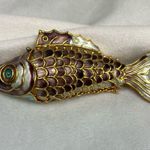 Vintage Cloisonné Enamel Articulated Koi Fish Pendant / Ornament 4.5” Purple Gold Photo 1