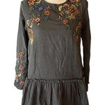 ZARA  EMBROIDERED DRESS WITH RUFFLES w/ beads-Grey‎ Small Photo 0