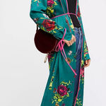 Free People  Green & Pink Floral Slim Maxi Midi Length Kimono Duster Size Small S Photo 0