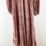 Max Studio Long Sleeve V Neck Printed Midi Dress Maroon Red Small Photo 5