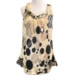 Dress Barn Women's Y2K Sleeveless Halter Top Beige Brown Black Circle Print Large Photo 1