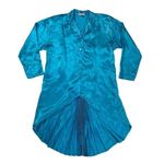Vintage Top Dress Size XL Blue Long Made in USA Accordion Back Pleat Y2K RARE Blue Photo 0