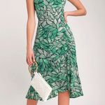Lulus Tropi-Call Me Green Leaf Print Ruched Midi Dress Photo 1
