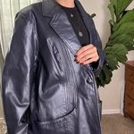 Dark navy leather blazer with a vintage vibe and gorgeous details Blue Size XXL Photo 2