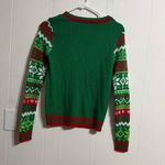 No Boundaries  Festive Green Sweater with Red and White Patterns Photo 2