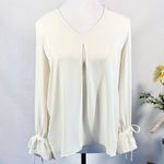 Amanda Uprichard . Cream Split Sleeve Blouse with Ruffle Tie Cuffs Size Small π Photo 10