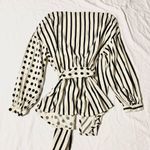 ZARA  Cream and Black with Stripe and Polka Dots Wrap Blouse Long Sleeve Top Photo 4
