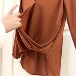 Lush Clothing VICI Lush Rust V Neck Draped Wrap Blouse top Brown sz Small Photo 1