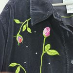 Quacker Factory  Black Velvet Floral Embroidery Rhinestones Button Shirt Size 3X Photo 4