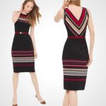 White House | Black Market  Striped Slimming Sheath Dress Leather Trim 6 Small Photo 1