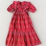 ZARA  Red Puff Sleeve Eyelet Embroidered Midi Ruffle Frill Dress Women’s Size‎ XS Photo 6