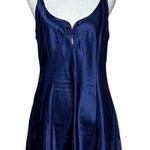 VTG Inner Most Lingerie Slip Dress Nightgown Lace Trim Satin Navy Blue Mini Med Photo 0
