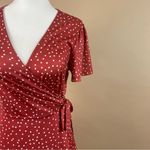 Retro Women's Small Polka Dot Ruffle Tie Wrap Flowy 50's V Neck Swing Dress Red Photo 11