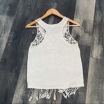 No Boundaries Women’s tank top with fringe bottom off white lace crochet front Photo 2